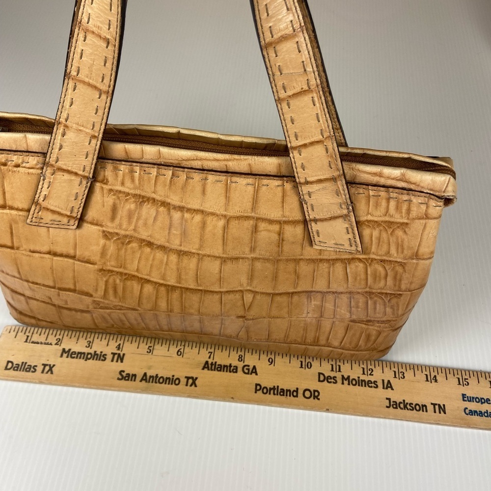 Fossil Croc Embossed Leather Shoulder Tote Bag Tan Vintage Y2K - Picture 4 of 15